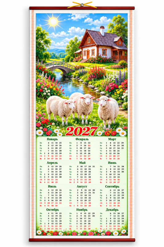Бамбуковый (Жалюзи) Настенный Календарь 2027 Год "Символ Года - . Размер 32х75 См