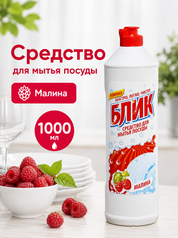 Жидкое моющее средство для посуды БЛИК 1000 МЛ МАЛИНА
